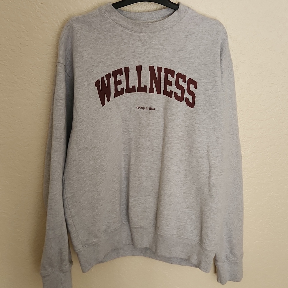 Wellness Crewneck Sweatshirt - Gray with Maroon Print Size S